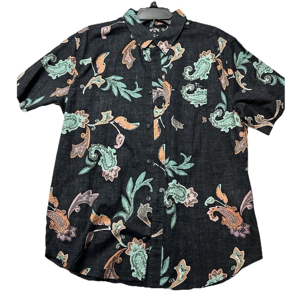 Billabong Sundays Men's Large Short Sleeve Floral Cotton Blend Shirt (R1)